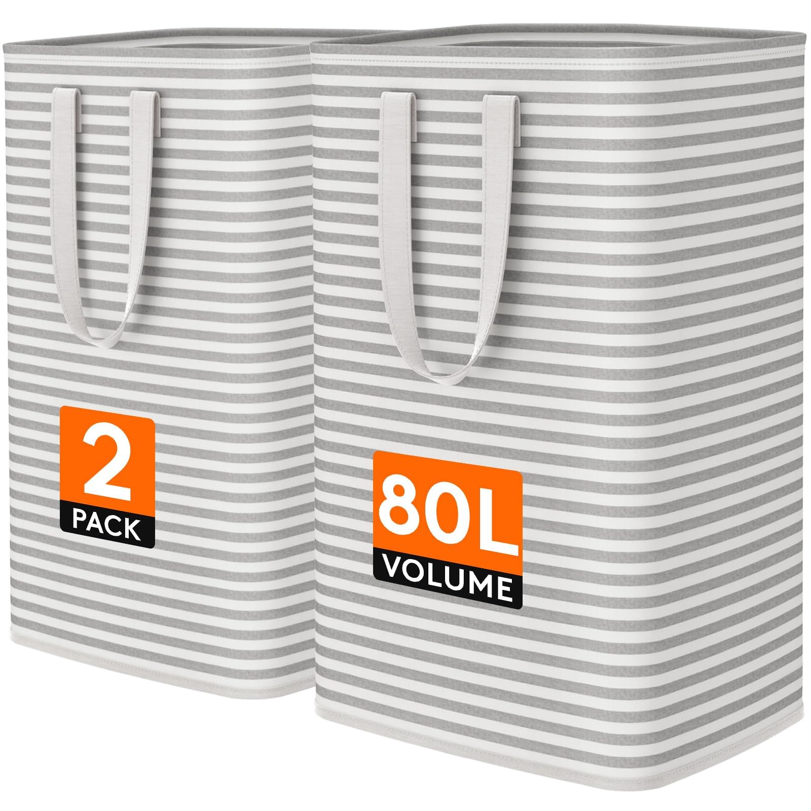 Lifewit 80L Large Laundry Baskets, Laundry Hampers Bags, 2 Pack, Grey | Freestan