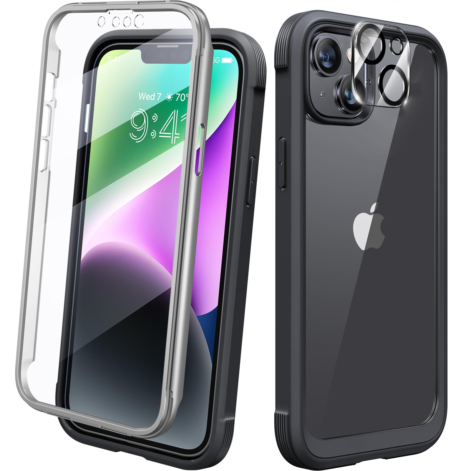 Diaclara Designed for iPhone 14 Case, Full Body Rugged Case with Built-in Touch 