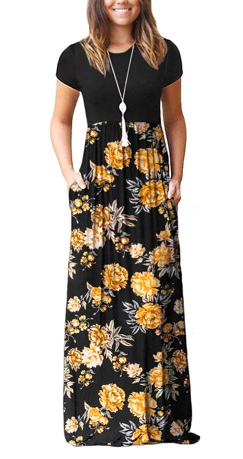 DEARCASE Maxi Dress for Women Short Sleeve Casual Summer Loose Plain Comfy Long 