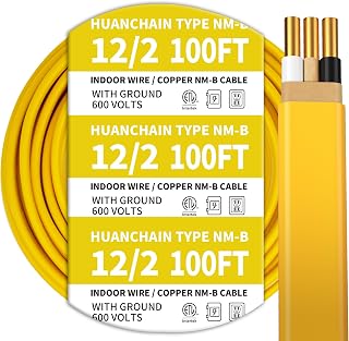 HUANCHAIN Indoor 12/2 W/G NMB Wire Yellow 100FT Non-Metallic Sheathed Cable | 100FT NMB Cable Yellow 12 AWG 2 Conductors 600V Indoor Non-Metallic Sheathed Cable, Suitable for Exposed and Concealed Wiring