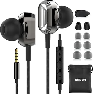 Betron Pro-X7 Wired In-Ear Headphones with Microphone, Noise Isolating Earphones with Dual Drivers and Volume Control, 3.5mm Jack