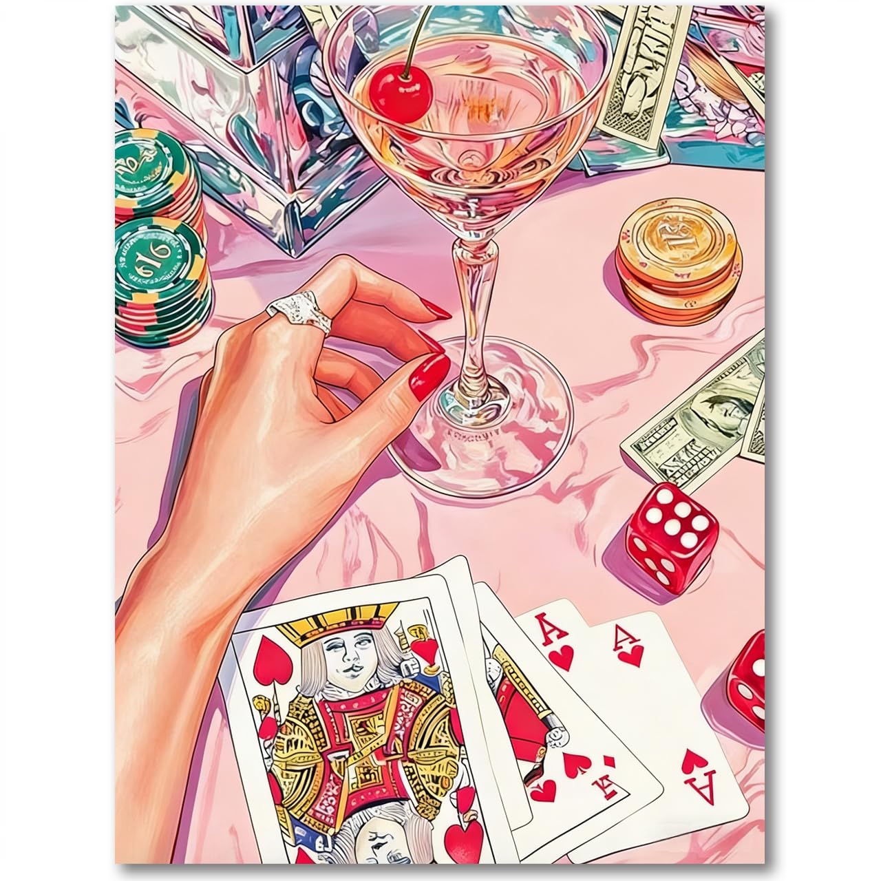 Pink Diamond Art Kits for Adults,Poker Diamond Painting Kits 12X16 in