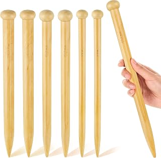 MTLEE 6 Pcs 14 Inch Large Wooden Knitting Needles Straight, 15mm 20mm 25mm