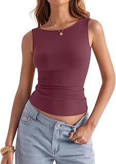 Eachyes Women Tank Tops Boatneck Sleeveless Tank Tops Slim Fit Summer Outings Clothes Fashion Y2K