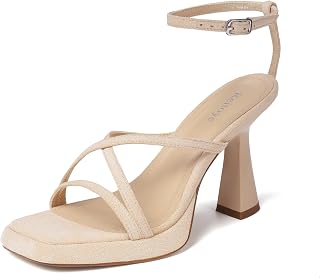 Reitoye Strappy Heels for Women Platform Chunky Square Toe Heeled Sandals