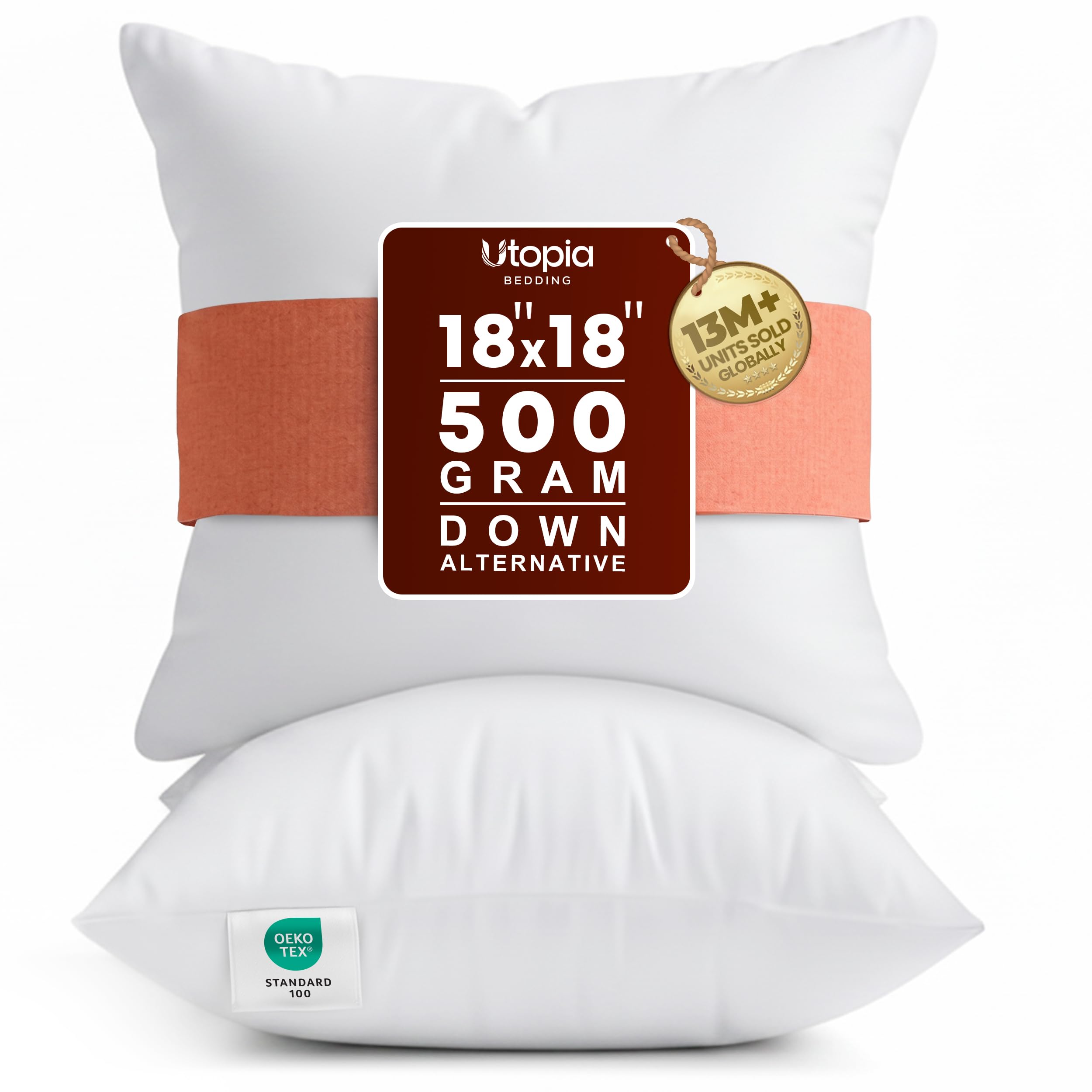 Utopia Bedding 18x18 Pillow Inserts, White Throw Pillows for Couch, 2 Pack | 100