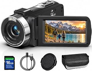 OLESIT 2.7K 64MP Video Camera Camcorder IR Night Vision YouTube Vlogging Camera Webcam 16X Digital Zoom 270° Rotation Screen with 16G SD Card,Battery