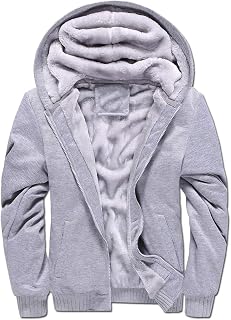 Men's Hoodie with Zip, Long Sleeve Hooded Jacket, Winter Warm Fleece Inner Sweatshirt, Plus Thick Fleece Jacket, Sweat Jacket with Hood