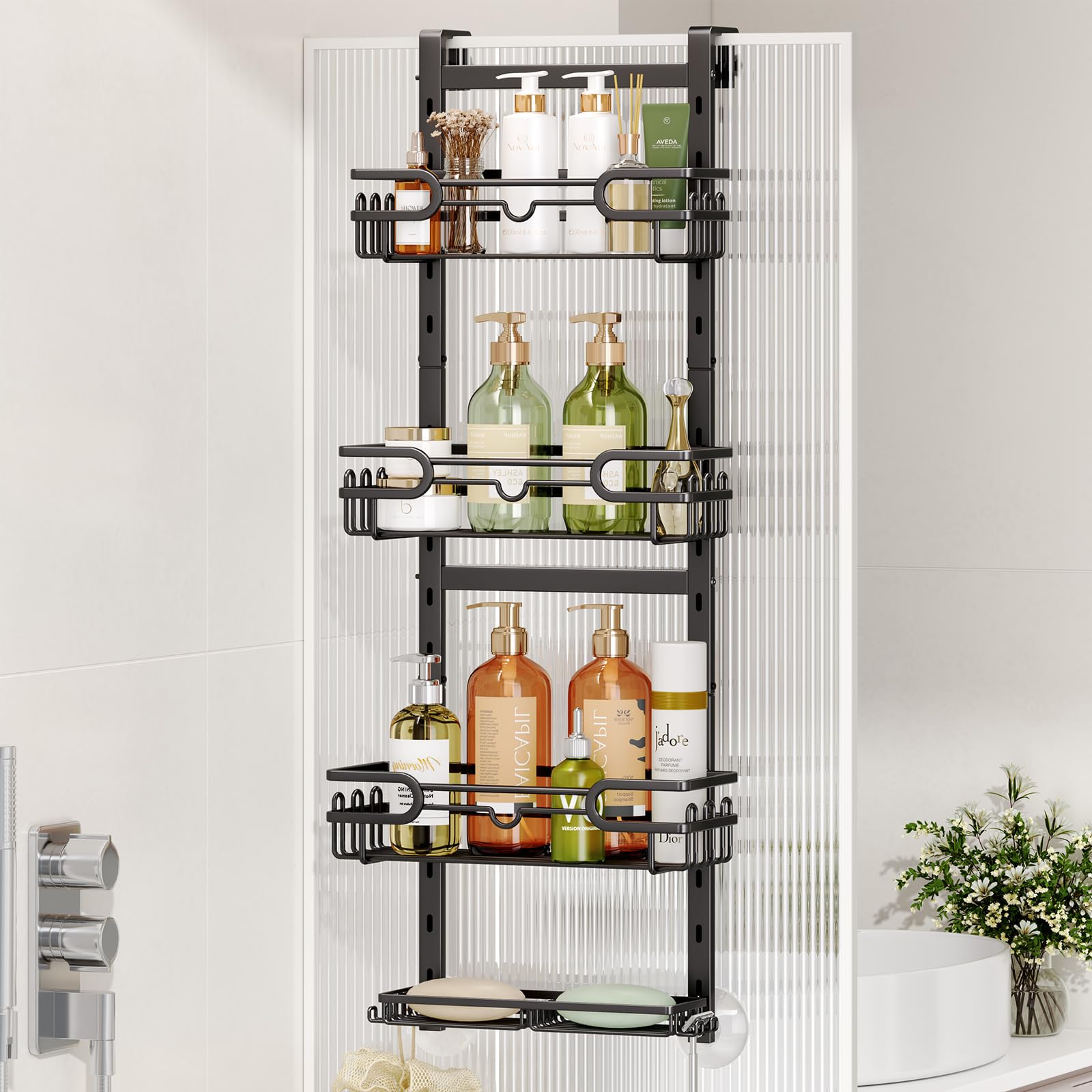 HapiRm Shower Caddy Hanging Black - 4 Tier Over Door Shower Caddy