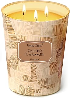 HomeLights Scented Candles | Large Jar 960g Natural Soy Candle | 130 Hours Long Lasting with 3 Wicks | Bohemian Natural for Home Decor Salted Candy