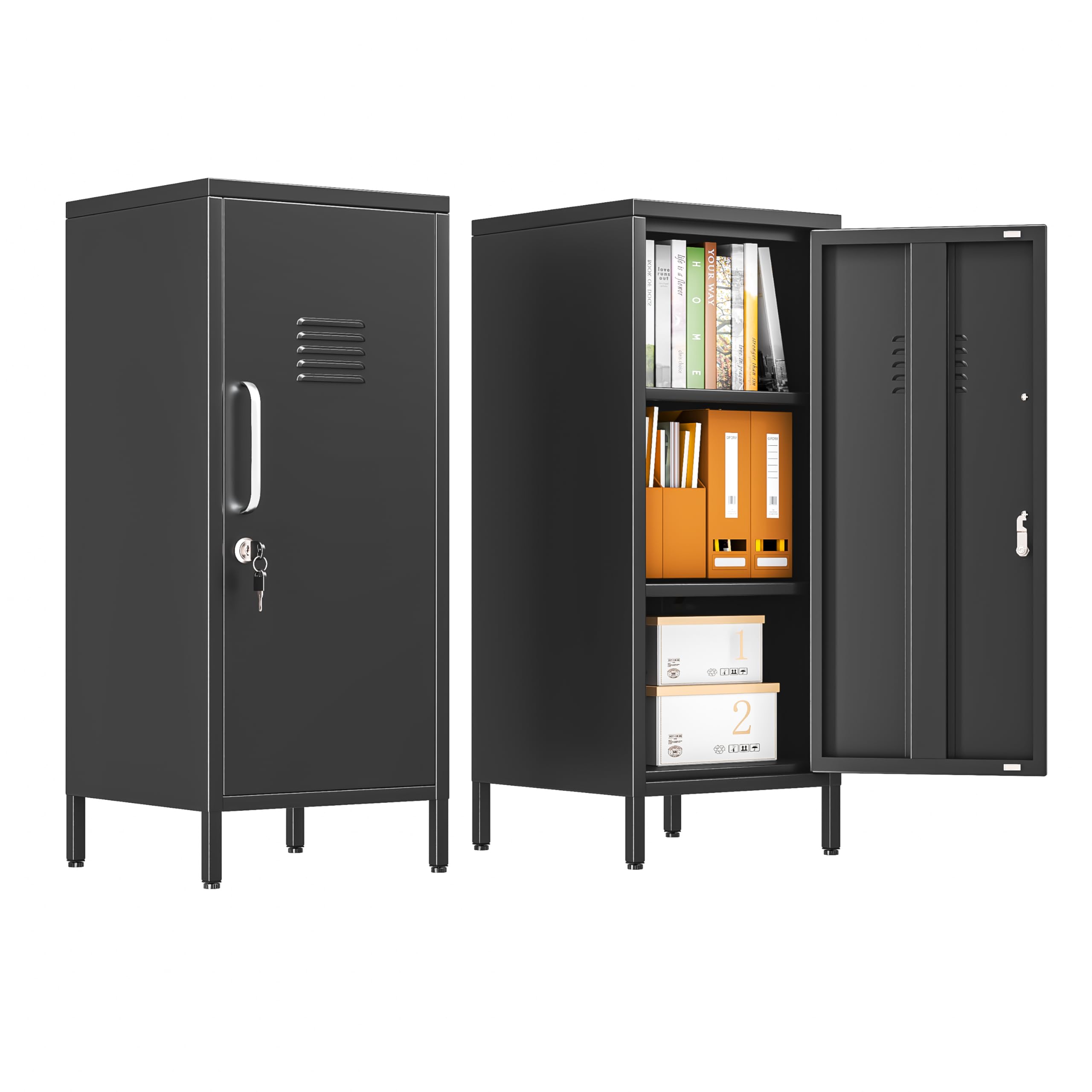 pozdeg 35.43" Black Lockable Small Metal Storage Locker | 1 Door & 2 Adjustable 