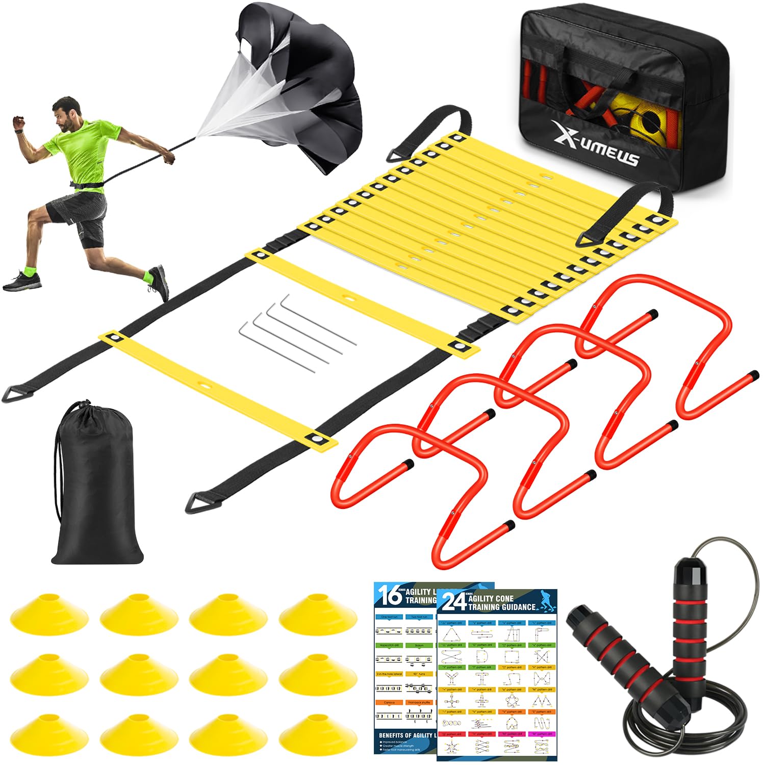 X-UMEUS Agility Ladder Speed Training Equipment Set-20ft Agility Ladder,12 Socce