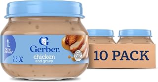 Gerber Stage 2 Chicken and Gravy Baby Food, 2.5 Oz, 10 Pack | Stage 2 mealtime poultry puree; chicken and gravy; 10 x 2.5 oz jars