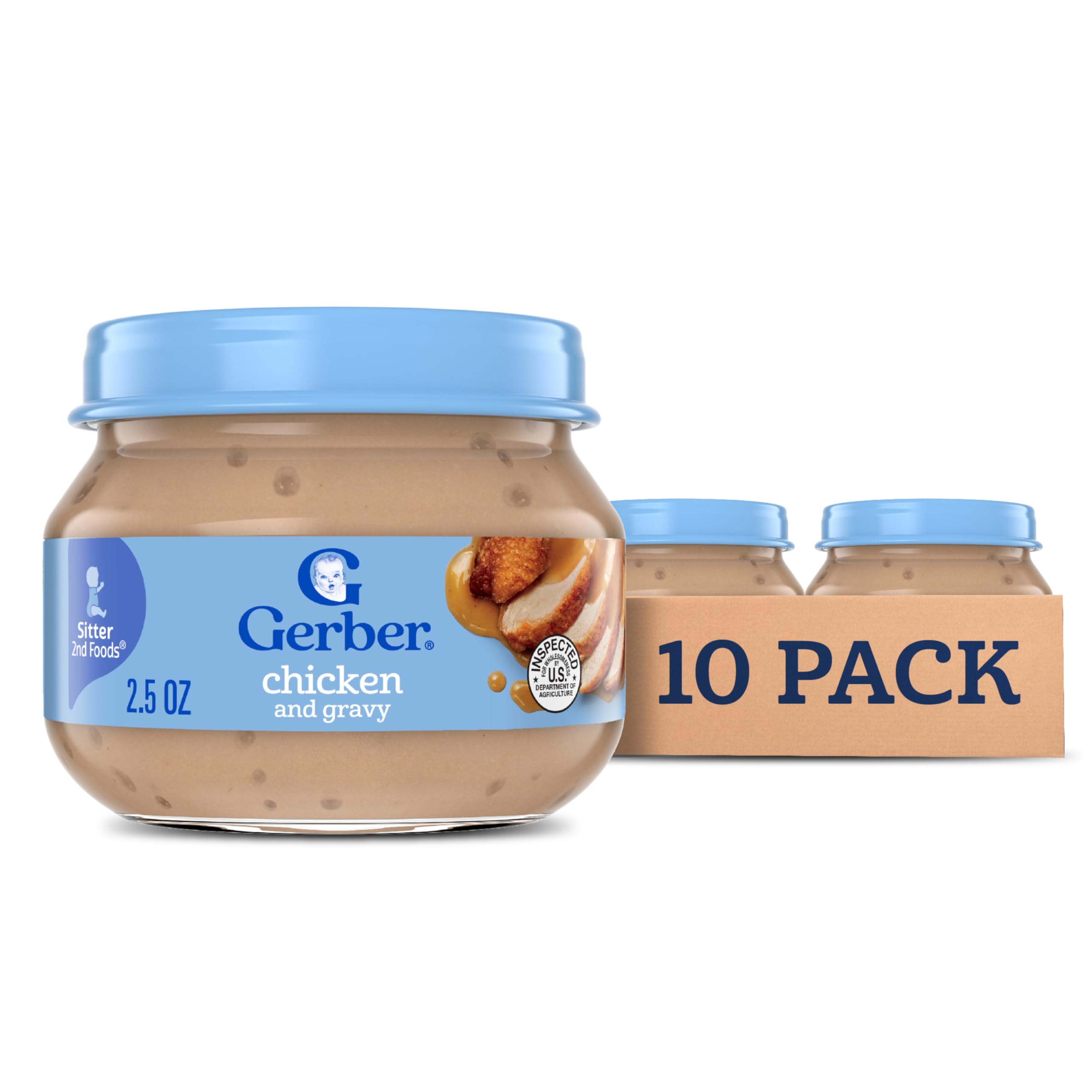 Gerber Stage 2 Chicken and Gravy Baby Food, 2.5 Oz, 10 Pack | Stage 2 mealtime p