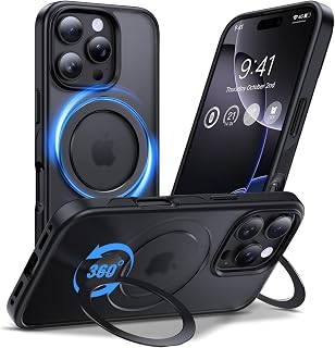 Anqrp 360° All-in-ONE Stand Case for iPhone 16 Pro Case with Rotatable Magnetic Kickstand Ring Holder, Compatible with MagSafe, MIL-Grade Shockproof iPhone 16 Pro Phone Case Cover 6.3" Black