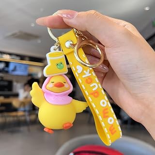 Adorable Yellow Bad Duck Couple Keychain Vivid Cartoon Animal Pendant Keychain for Bags Backpacks Car Key Ring Hanging Ornament