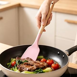 1PC Silicone Kitchen Utensil with Wooden Handle, Heat Resistant Non-Stick Safe Silicone Spatula Food Grade Kitchen Tool for Daily Use