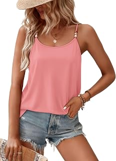 WIHOLL Tank Tops for Women Beaded Spaghetti Strap Cami Flowy Scoop Neck Sleeveless Summer Beach Vacation Spring Clothes