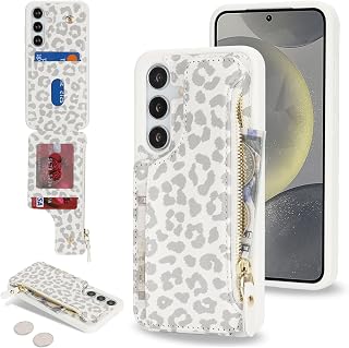Cavor for Samsung Galaxy S24 Case Wallet with Card Holder, Leopard White