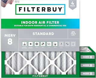 Filterbuy 18x18x2 Air Filter MERV 8 Essential Dust & Allergy Defense (4-Pack), Electrostatic Pleated HVAC AC Furnace Filters Replacement, Made in USA (Actual Size: 17.75 x 17.75 x 1.75)