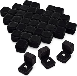 Thinkday Lot de 48 boîtes de rangement en velours pour bagues de Noël, mariage, fiançailles, cadeaux de Noël, 5,4 x 5,1 x 3,9 cm (noir)