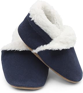 Dotty Fish Suede Baby & Kids Slippers - Barefoot, Fleece Lined, Non-Slip