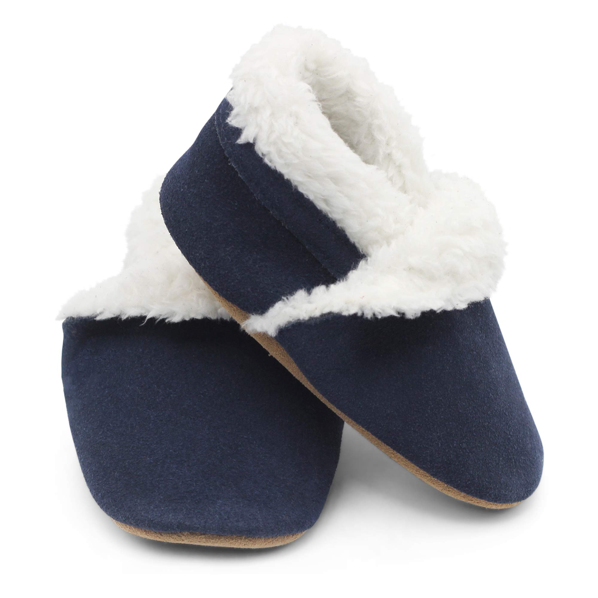 Dotty Fish Suede Baby & Kids Slippers - Barefoot, Fleece Lined, Non-Slip