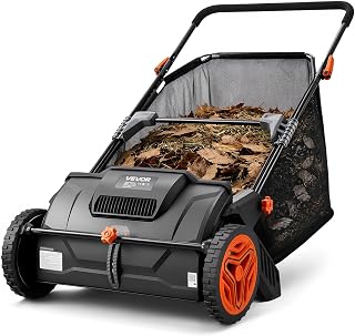 VEVOR Push Lawn Sweeper 21" Leaf & Grass Collector 3.5 cu. ft. Hopper Bag | Adjustable Brush Height & 2 Spinning Brushes, Manual Yard Sweeper for Leaves, Grass Clippings and Lawn Debris