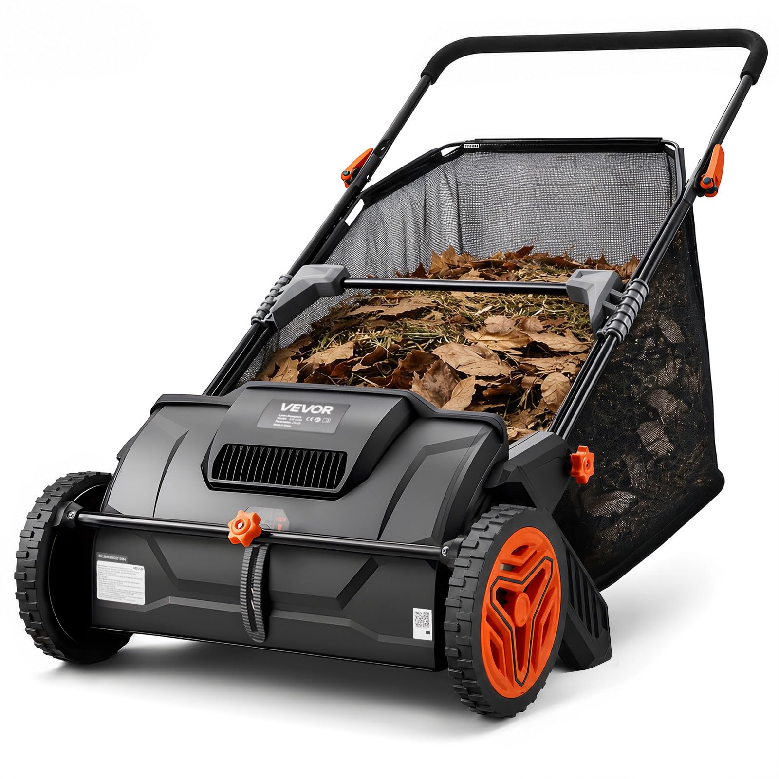 VEVOR Push Lawn Sweeper 21" Leaf & Grass Collector 3.5 cu. ft. Hopper Bag | Adju