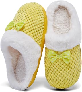 Kids Toddler Girls Slippers Memory Foam Comfort Wool-Like Plush Fleece Lined Winter House Shoes for Indoor