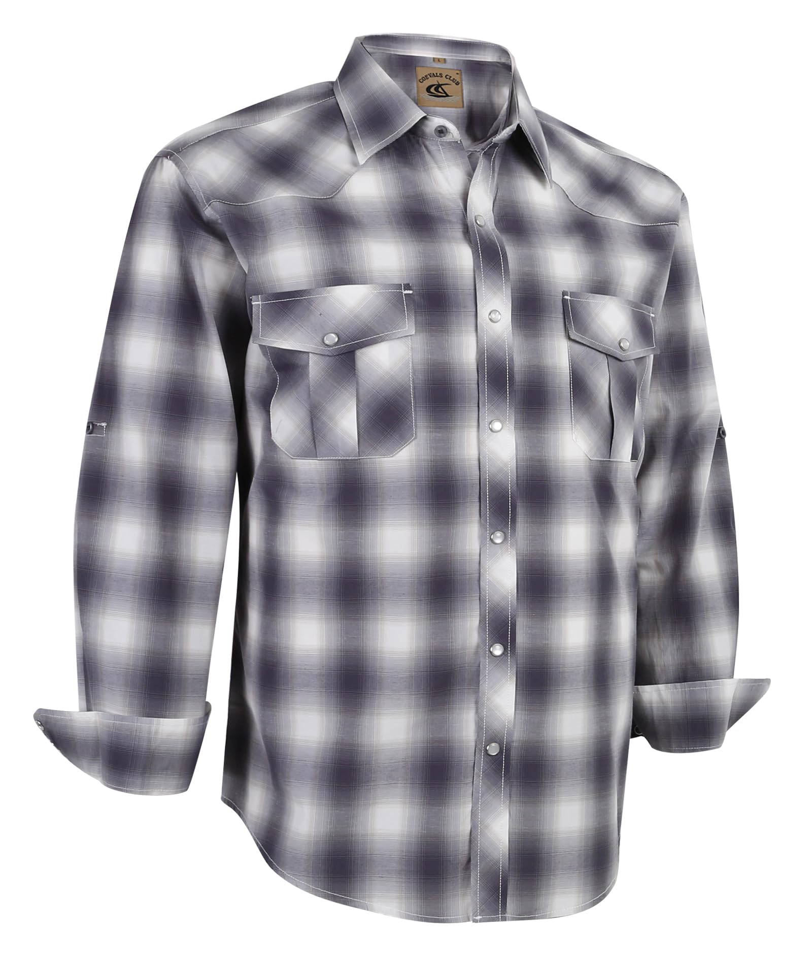 Coevals Club Men's Western Cowboy Pearl Snap Work Plaid Solid Long Sleeve Two Po