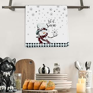 Merry Christmas Buffalo Plaid Hand Towel Red and Black Checkered Holiday Kitchen Bathroom Towel with Snowflakes and Stars