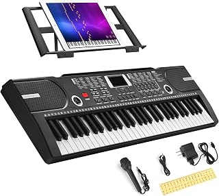 61 Key Keyboard Piano, Portable Electronic Keyboard Piano for Beginners with Speakers, Microphone, Sheet Music Stand, 100 Voices, 100 Rhythms, Digital Music Keyboard for Teen - Black