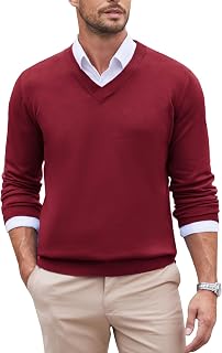 COOFANDY Men's Sweater V Neck Sweater Thin Long Sleeve Slim Fit Knitted Sweater Formal Casual Solid Color Pullover Winter Sweater Basic