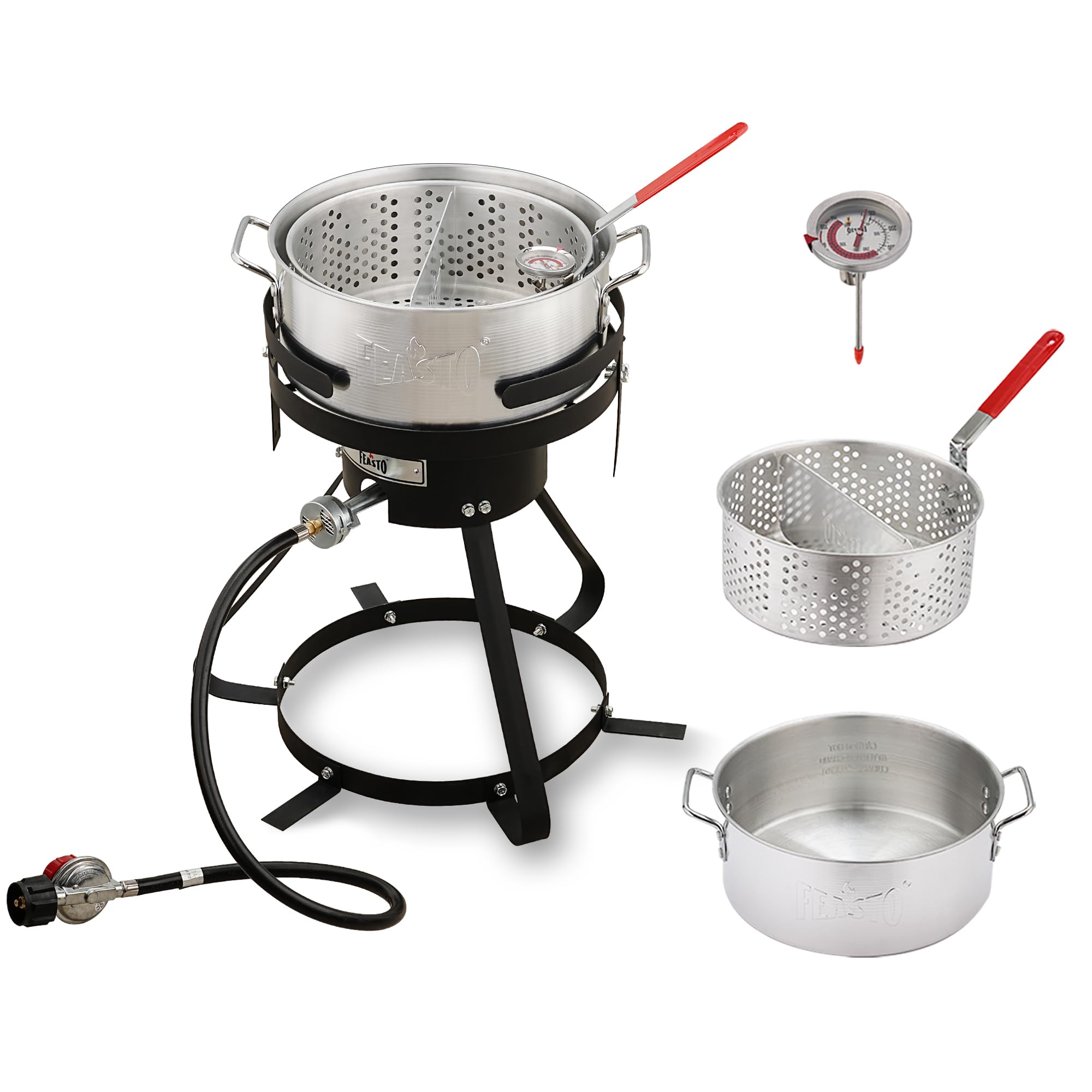 Feasto 10 Qt Outdoor Propane Gas Fish Fryer Pot Kit with Strainer Basket | Alumi