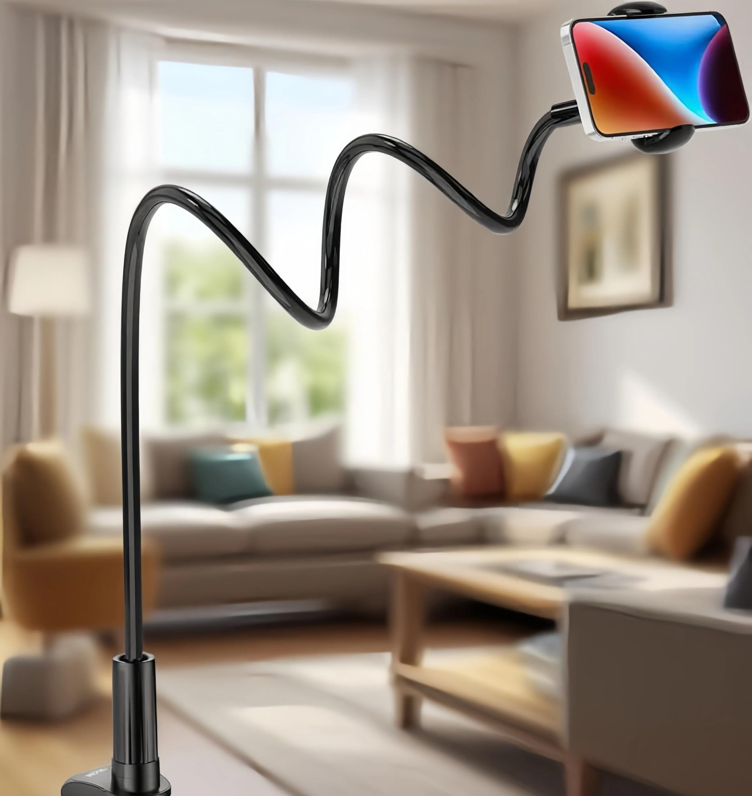 gooseneck phone holder for bed, clip on phone holder for desktop, 360 degree rot