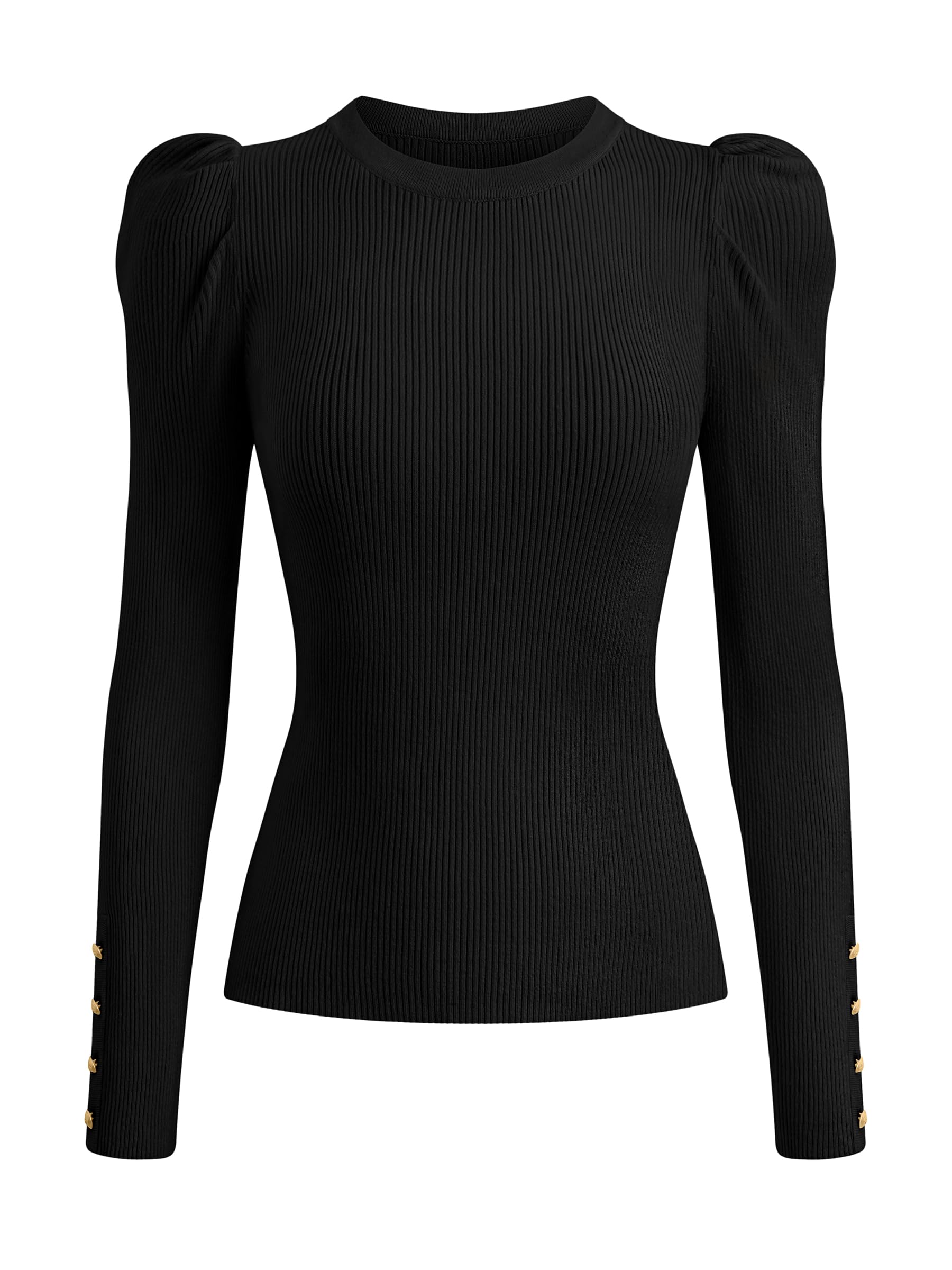 PRETTYGARDEN Women's Crew Neck Puff Sleeve Ribbed Knit Fall Sweaters Trendy