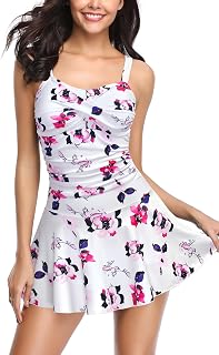 SHEKINI Women's One Piece Ruched Sport Skirted Swimwear Adjustable Vintage One Piece Swimsuit Beach Skirt