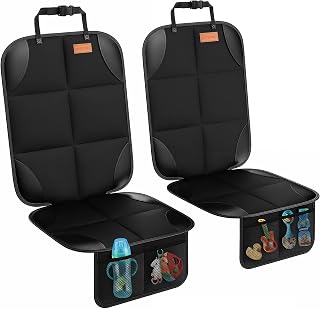 SMART ELF Car Seat Protector, Thickest Padding and Non-Slip Backing 2Pack | Waterproof Car Seat Cover 2 Mesh Pockets for Baby and Pet, Easy to Install and Remove Folds for Storage, Sedan SUV Truck