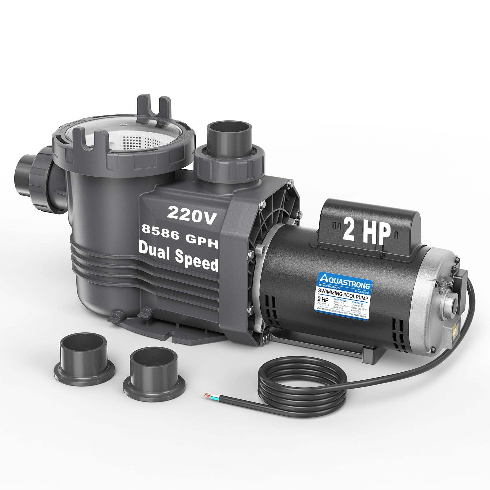 Aquastrong Riptide Series 2 HP In/Above Ground Pool Pump, 220V Dual Speed, Up to