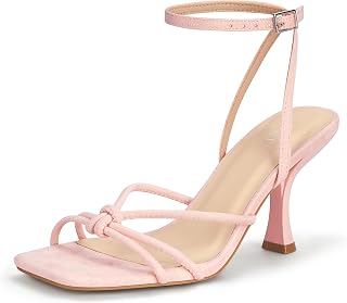 PARTY Women's Square Open Toe Strappy Kitten Heels Sandals