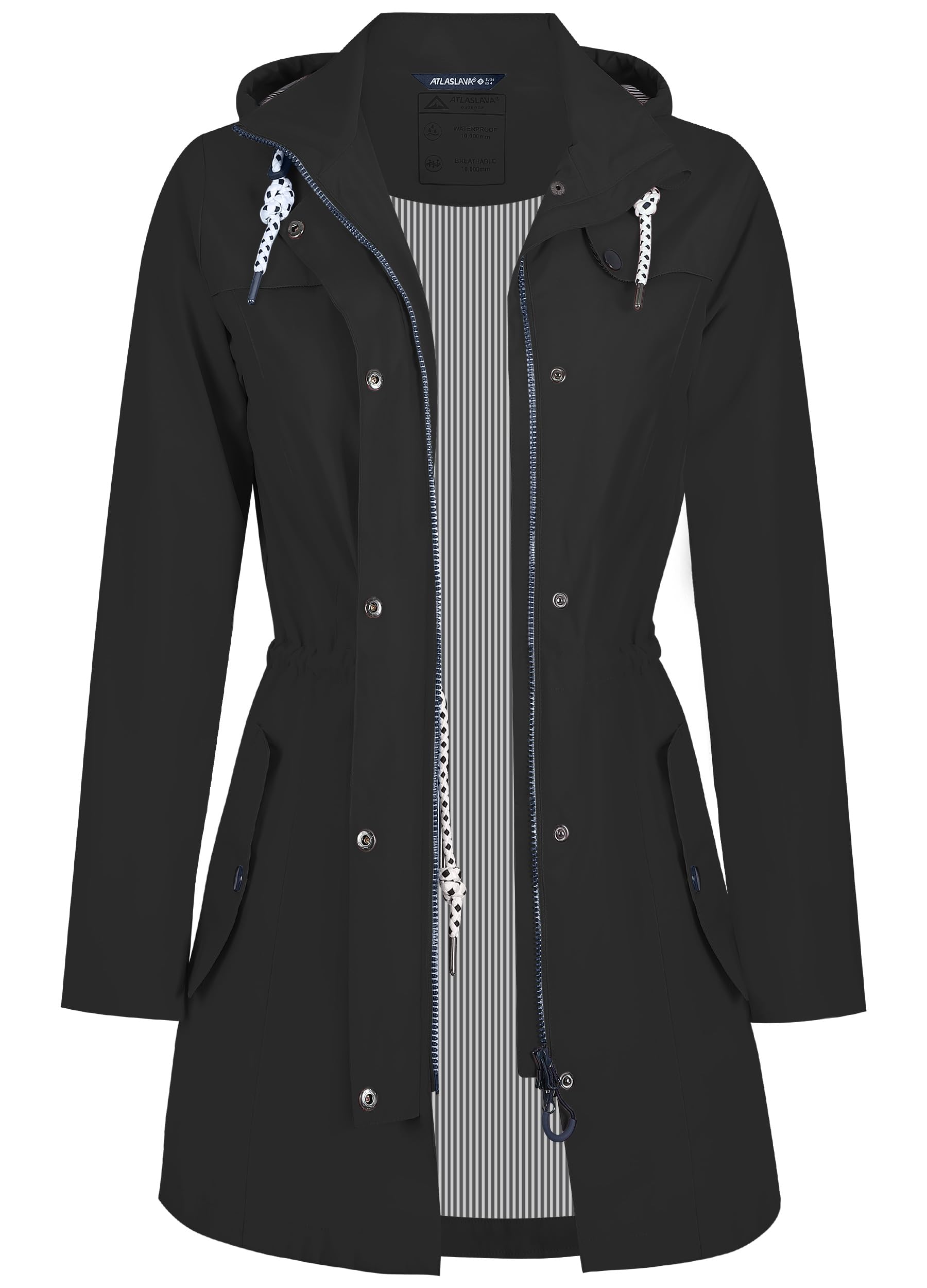 Women's Rain Jacket Long Waterproof Breathable Transition Jacket Hooded Outdoor 
