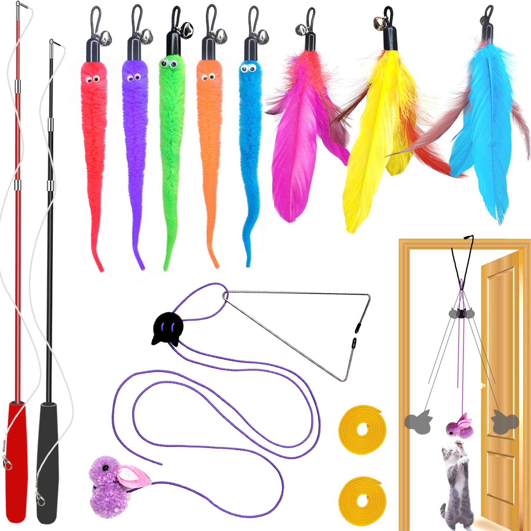 ZPH Cat Toys Interactive for Indoor Cats,2PCS Retractable Cat Wand,9PCS Teaser T