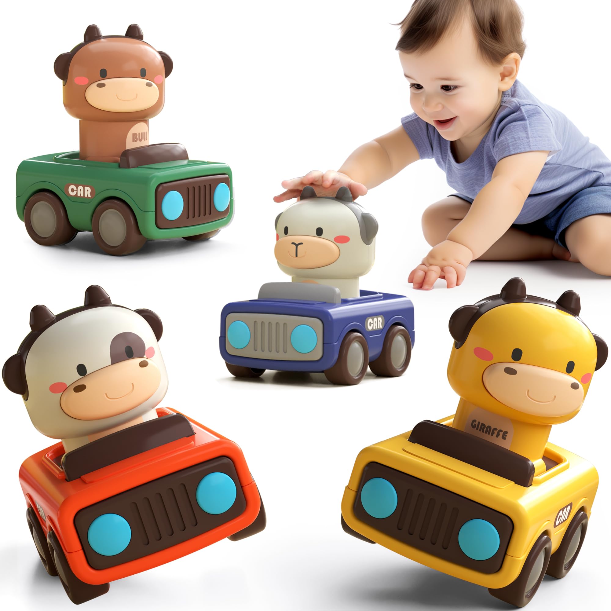 iPlay, iLearn Baby Press to Go Car Toys for Toddlers 1-3, 1 Yr Old Boy Gift | In
