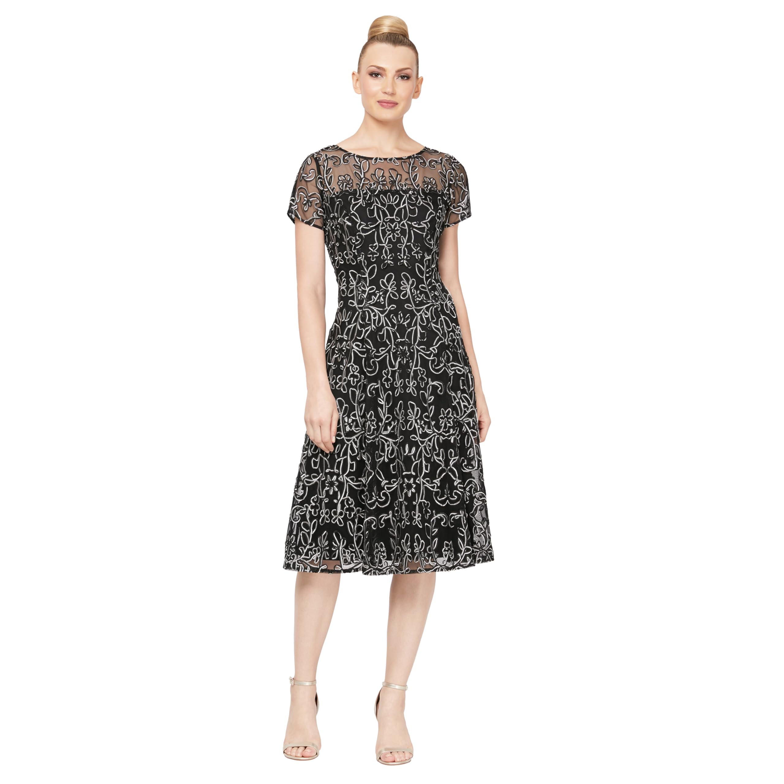 S.L. Fashions Women's Sequin Lace Fit and Flare Dress Special Occasion Dress (Pa