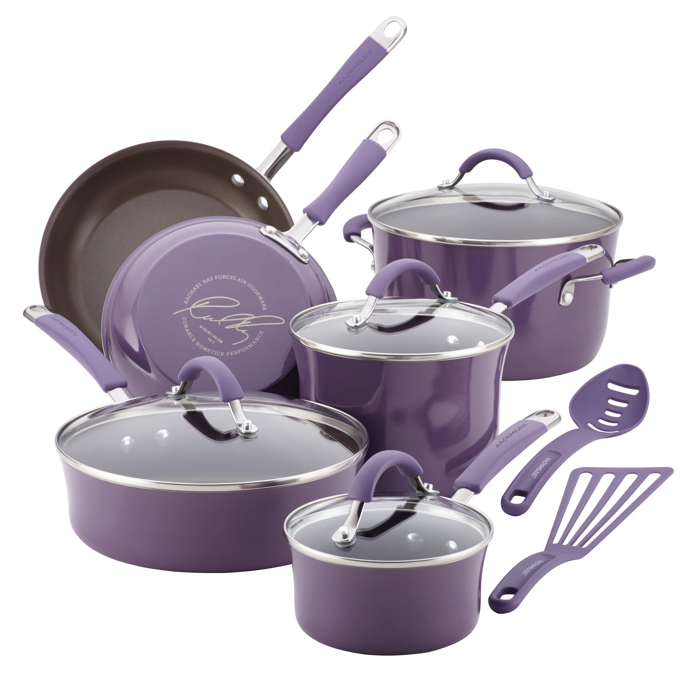 Rachael Ray Cucina Nonstick Cookware Purple Pots and Pans Set, 12-Piece | Easy c