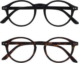 OPULIZE REY Reading Glasses - 2-Pack - Retro Round Frame - Matt Black, Brown Tortoiseshell - Mens Womens - Spring Hinges - RR56-12 - +3.50