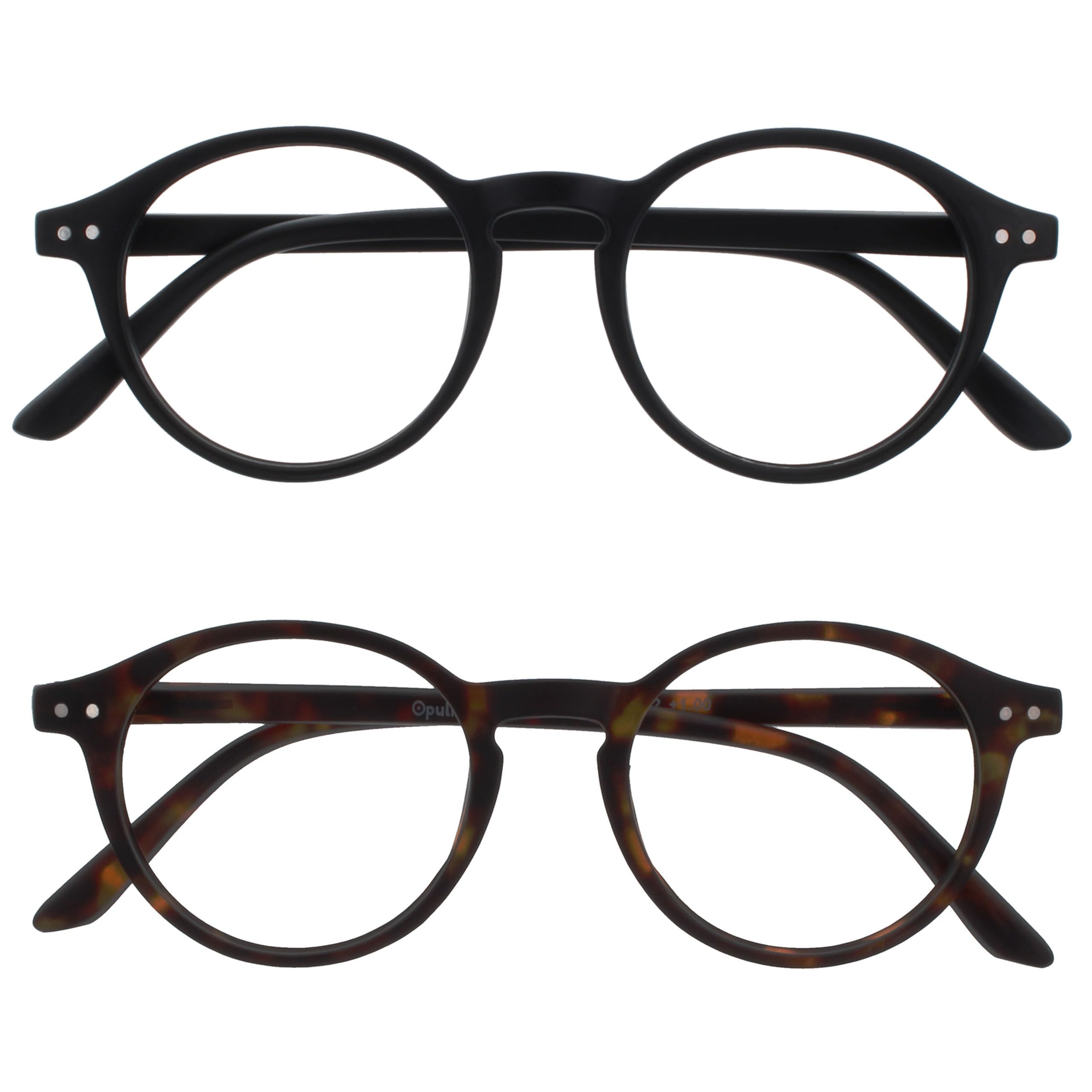 OPULIZE REY Reading Glasses - 2-Pack - Retro Round Frame - Matt Black, Brown Tor