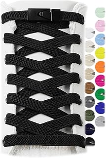 Stepace 2 Pairs Elastic No Tie Shoe Laces for Trainers | Secure metal buckle hold, easy slip-on fit, reinforced 8mm Wide elastic, 23 colors, one size fit for kids and adults
