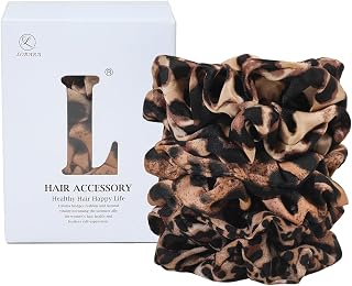 6 Pcs Women Silk Satin Leopard Print Hair Scrunchies Large Ponytail Holders for Thick, Curly and Thin Hair, Cute Wrinkle Free Ponytails Accessories